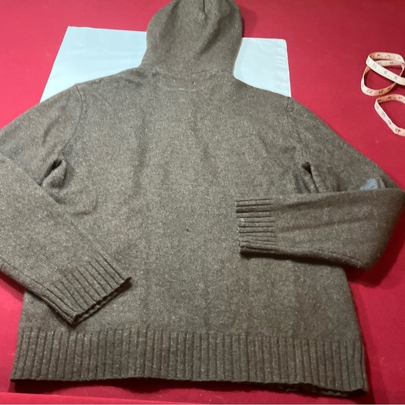 Carbon2Cobalt gray wool Sweater elbow patches Brown Lambswool Nylon Hoodie ¼ Zip - Picture 9 of 12
